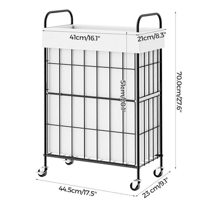 60L Slim Laundry Hamper with Wheels, Laundry Basket with Liner Bag | Lockable Rolling Casters; Reinforced Steel Frame; Breathable Fabric Construction; Space-Efficient Design - color: White, size: 60L-1 Section