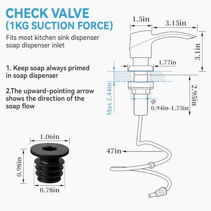 Kitchen Sink Soap Dispenser Black Matt Built-in Dispenser, ABS Dispenser Pump with 47”Extension Tube, No More Messy Refills(No Bottle) - color: Black Matt, style: 47'' Tube