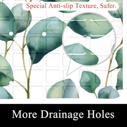 Watercolor Seamless Green Leaves Pattern Bath Tub and Shower Mats, Non Slip Bathmat with Drain Holes and Suction Cups for Bathroom Floor, 15.1 x 26.8 Inch - color: Multi 04
