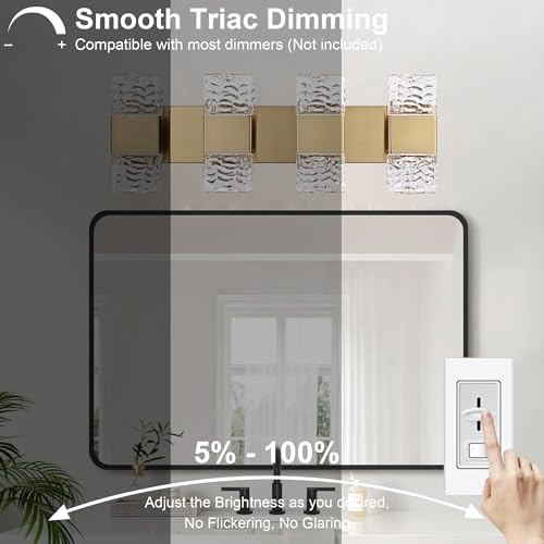 MELUCEE 4 Lights Bathroom Vanity Light Fixtures 3000K Warm Lighting | 23.6 in Modern LED Vanity Lighting Fixture Brass Crystal Vanity Light Bar 32W LED Wall Mounted Lamp Above Mirror Sink - color: Brass, size: 4 Lights