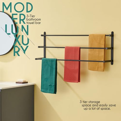 KOKOSIRI Bath Towel Bars Matte Black Bathroom 3-Tiers Ladder 32'' Towel Rails Wall Mounted Towels Shelves Rack Stainless Steel, B5002BK-L32 - color: Black, size: 32-Inch