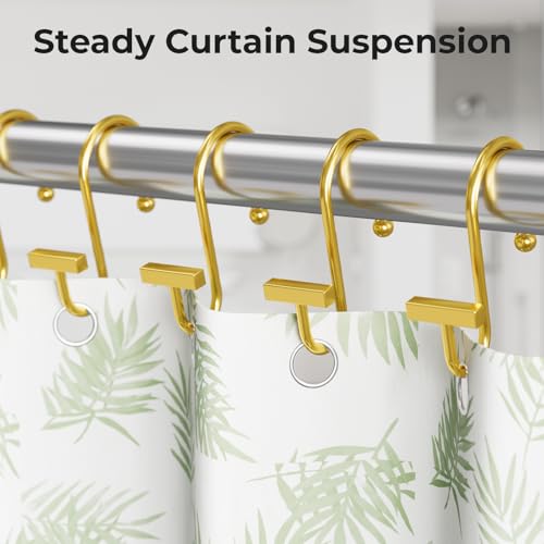Muted Gold Shower Curtain Hooks, Bathway Shower Curtain Rings Rust Proof, 12PCS Shower Hooks for Shower Curtain, T-Bar Design Convenient Elegant Shower Curtain Hangers for Bathroom Kitchen Wardrobe - color: Muted Gold
