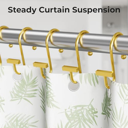 Muted Gold Shower Curtain Hooks, Bathway Shower Curtain Rings Rust Proof, 12PCS Shower Hooks for Shower Curtain, T-Bar Design Convenient Elegant Shower Curtain Hangers for Bathroom Kitchen Wardrobe - color: Muted Gold