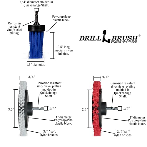 Car Detailing Drill Brushes - Crevice Cleaning Brushes for Household Use | Narrow Gap Cleaner Brush - Concrete Scrubbing Tool - Crevice Brush for Drill - Window Track Cleaning Tools - Gap Cleaner Kit - color: White, Red, Blue