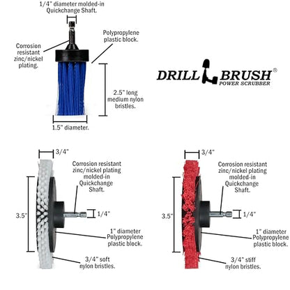 Car Detailing Drill Brushes - Crevice Cleaning Brushes for Household Use | Narrow Gap Cleaner Brush - Concrete Scrubbing Tool - Crevice Brush for Drill - Window Track Cleaning Tools - Gap Cleaner Kit - color: White, Red, Blue