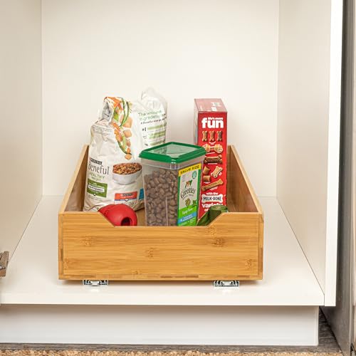 Household Essentials Glidez Bamboo and Steel 1-Tier Pull-Out/Slide-Out Storage Organizer, 14" Wide, Natural - size: 14", style: Single Tier