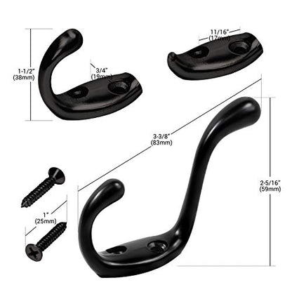 5 Pack Rok Hardware Heavy Duty Dual Home Closet Wall Towel Coat Hook, 3-1/2", Black ROKCH101BLK