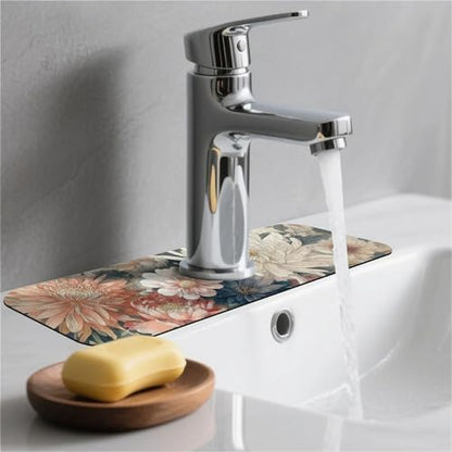 Kitchen Sink Splash Guard，Array of flowers-1 Faucet Mat Sink Gadgets-Super Absorbent Fast Drying Mat Drip Catcher for Kitchen, Bathroom,Sink Mat, Dish Drying Mat, Bathroom(15" X 5.5" ) - color: Array of flowers-1