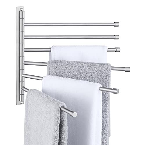 KES Swing Out Towel Bar, 6-Bar Folding Arm Swivel Hanger, 13 Inch | Bathroom Storage Organizer, Wall Mount, Rustproof SUS 304 Stainless Steel, Brushed Finish, A2102S6-2 - color: Brushed Finish, size: 13-Inch (6 Bars)