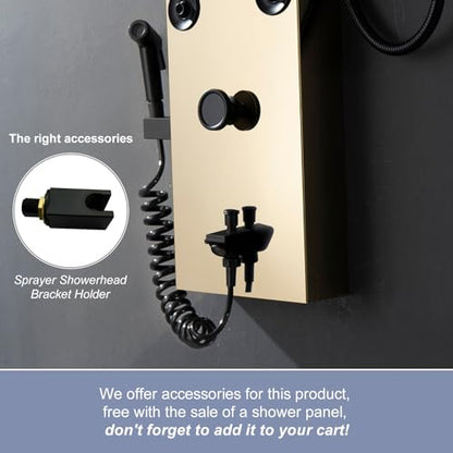 BWE Shower Panel Tower 304 Stainless Steel with 6 Body Jets and 2 Mist Sprays Polished Gold Rainfall Shower and Handheld Shower Shower System with Temperature Digital Display - color: Gold