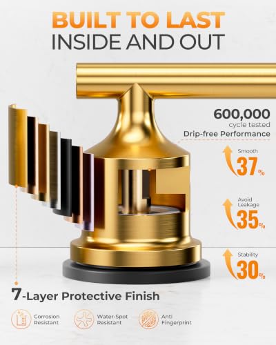 WOWOW Black Gold Bathroom Faucet 3 Hole, Widespread Vanity Sink Faucets | Copper Inlet 8 Inich Faucet for Bathroom Sink with Swivel Spout, 2 Handles Lavatory Tap with Drain and cUPC Supply Line - color: Black and Gold, style: Upgrade-8 Inch