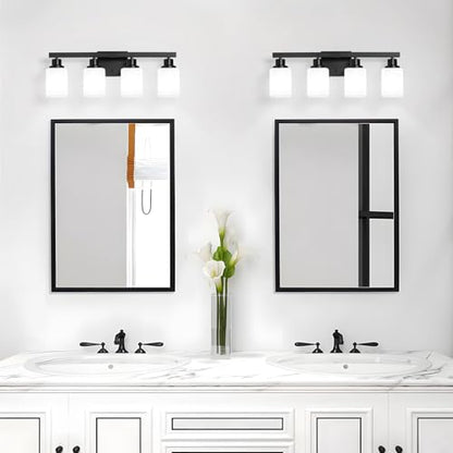 4-Light Bathroom Vanity Light, Modern Matte Black Bathroom Light Fixtures with Square Frosted Glass, Wall Sconces fixtures Over Mirror Restroom,Living Room Hallway E26 - color: Black, size: 4-Light
