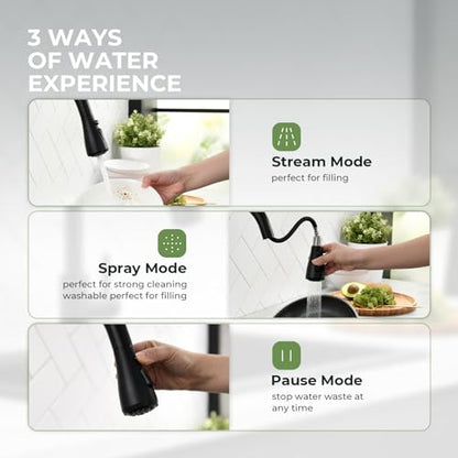 VFAUOSIT Touchless Kitchen Faucet with Pull Down Sprayer, Matte Black | 3 Spray Modes, cUPC/CEC Certified, SUS304 Steel, Fingerprint-Resistant Finish, Ceramic Disc Valve, Single-Handle Control - color: Matte Black-07