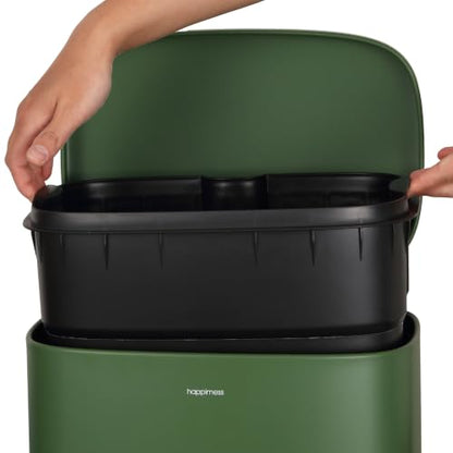 happimess Curtis 8 Gal Step Trash Can Soft Close 25", Pine Green | Iron Construction, Satin Finish, Removable Liner, Steel Pedal, 20 Trash Bags Included, Kitchen Office Bin - color: Pine Green