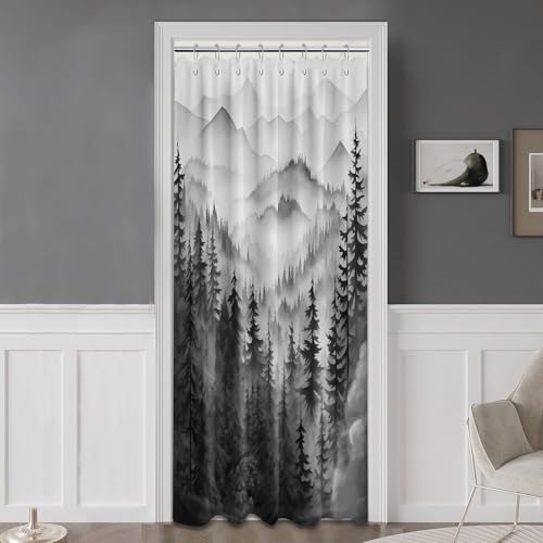 Mountain Shower Curtain Black and White Forest Nature Shower Curtains for Mens Bathroom Charcoal Grey Rustic Woodland Pine Tree Cool Bath Decor Sets, Waterproof Fabric with Hooks, 48x72in - color: Black and White, size: 48"W x 72"L (Pack of 1)