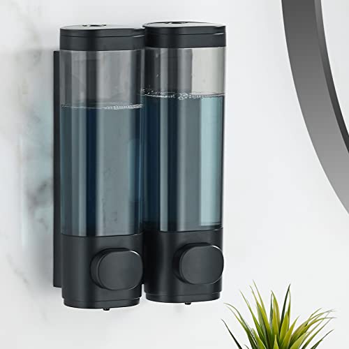 Pollock Shampoo and Conditioner Dispenser Wall Mounted | Shower Soap Dispenser 2 Chamber No Drill, Shampoo Dispenser for Shower, Body Wash Dispenser for Bathroom, Large Capacity - color: Black 2 Chamber