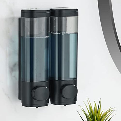 Pollock Shampoo and Conditioner Dispenser Wall Mounted | Shower Soap Dispenser 2 Chamber No Drill, Shampoo Dispenser for Shower, Body Wash Dispenser for Bathroom, Large Capacity - color: Black 2 Chamber