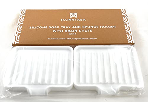 Silicone Soap Dish Tray and Sponge Holder with Drain Chute, Rectangular, Kitchen and Bathroom Sink Organizer (White, 5.2"x4" (Set of 2), 7.2 Ounces) - color: White, size: (SM) 5.2"x4" (2pcs)
