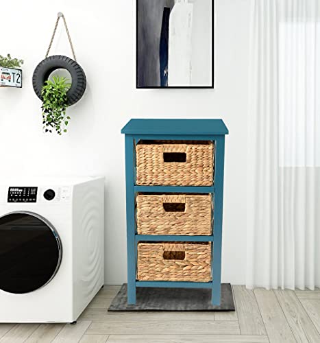 3 Tier X-Side Storage Drawer, Teal | 3 Wicker Baskets, End Table, Side Table - color: Teal, size: 14"D x 14"W x 25"H (3 Drawers)
