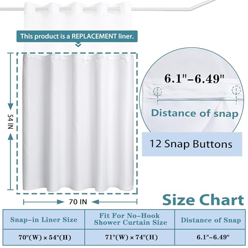 Conbo Mio 3 Pack Hotel Fabric Snap in Shower Curtain Liner Replacement Removable Water Repellent Liner for Bathroom Shower Curtain Liner 70W X 54H - size: 70"W x 54"L (Pack of 3)