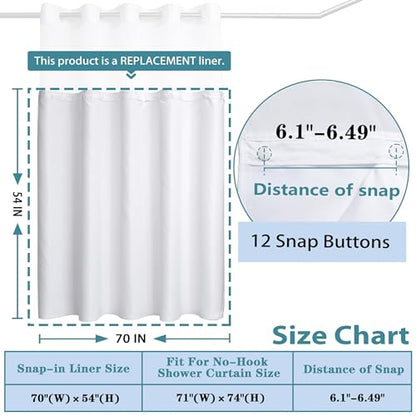 Conbo Mio 3 Pack Hotel Fabric Snap in Shower Curtain Liner Replacement Removable Water Repellent Liner for Bathroom Shower Curtain Liner 70W X 54H - size: 70"W x 54"L (Pack of 3)