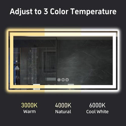 55"x 30" LED Bathroom Mirror with Lights, Double Lighting Sources Dimmable, Anti-Fog Vanity Mirror with Lights, Lighted Bathroom Vanity Mirror for Wall Tempered Glass (Horizontal/Vertical) | Front & Backlit, Memory Function, HD Tempered Glass Vanity Mirro