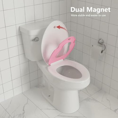 19" Elongated Toddler Toilet Seat, Built-In Potty Training Seat with Soft Quiet Close Non-Slip Design, Magnetic Kids Seat and Cover for Family Bathrooms, Durable and Easy to Clean,Pink - color: Pink, with Toddler Seat, size: Elongated (19″)
