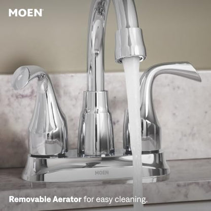 Moen Idora Chrome Two-Handle Centerset Bathroom Sink Faucet with Drain Assembly, 84115 - color: Chrome, size: 4 Inch Centerset