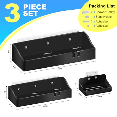 Acrylic Shower Organizer 3 Pack, Acrylic Adhesive Shelves Wall Mounted Bathroom Shower Caddy, No Drilling Required, Suitable for Shower and Kitchen Storage - color: Matte Black