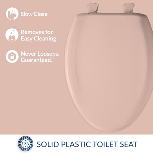 Bemis Classic Colors Slow Close Toilet Seat, Easy Clean Hinges and Durable Plastic Seat, Made in USA, Elongated, Venetian Pink - color: Venetian Pink, size: Elongated