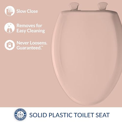 Bemis Classic Colors Slow Close Toilet Seat, Easy Clean Hinges and Durable Plastic Seat, Made in USA, Elongated, Venetian Pink - color: Venetian Pink, size: Elongated