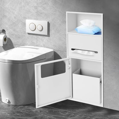 Recessed Toilet Paper Holder in Wall Tissue Toilet Roll Holder Stainless Steel recessed wall Niche Bathroom Toilet Paper Holder with Storage Cabinet for Kitchen Bedroom Hotel (27.5in-White) - color: 27.5in-white