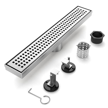 Linear Shower Drain - 12 Inch Brushed Nickel, with Grate Removable | AISI 304 Stainless Steel Shower Drain with Adjustable Feet, Hair Catcher, Rectangle Shower Floor Drain Fits Bathroom, Balcony - color: Brushed Nickel, size: 12 Inch