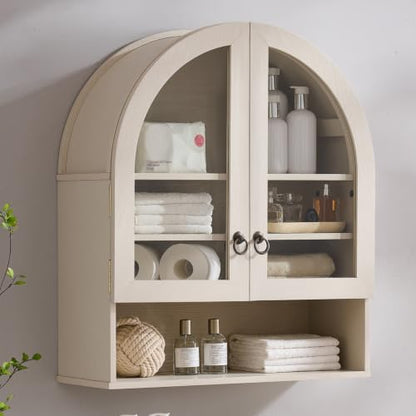 IFGET Bathroom Arched Wall Cabinet, 23.6'' Wide Medicine Cabinet with Adjustable Shelves & Acrylic Glass Doors, Over The Toilet Storage Wall Mount Cabinet for Laundry Room,Kitchen & Living Room, Cream - color: Cream