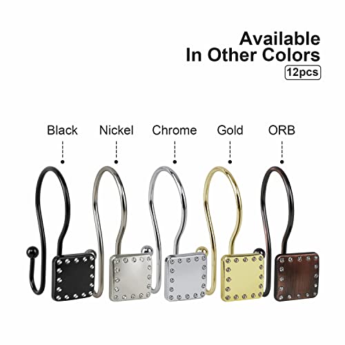 HK20XX Shower Hooks - Double Shower Curtain Rings for Bathroom - Rust Resistant Shower Curtain Hooks for Shower Curtain or Liner - Shower Curtain Rings with Crystal Design - Set of 12 - color: Chrome