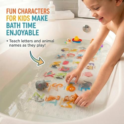 Cute Cartoon Non-Slip Bath Mat for Tub - Anti-Slip Kids Bathtub Mat, Slip-Resistant Shower Mat for Bathroom Safety, 35 X 15.3 Inch, Easy to Clean (A-Z Animals) - color: A-z Animals