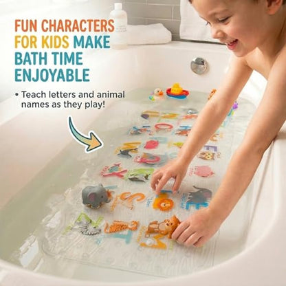 Cute Cartoon Non-Slip Bath Mat for Tub - Anti-Slip Kids Bathtub Mat, Slip-Resistant Shower Mat for Bathroom Safety, 35 X 15.3 Inch, Easy to Clean (A-Z Animals) - color: A-z Animals