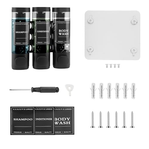 Shampoo and Conditioner Dispenser, 3 Chamber 300ml, Wall Mounted, Black | Shower Soap Dispenser, Refillable Hand Soap Dispensers, Body Wash Dispenser for Bathroom, Kitchen, Hotel, Home - color: Black, size: 3 Chamber