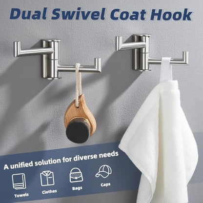 2 Pack Swivel Towel Hooks, Brushed Nickel, 304 Stainless Steel | Dual-Arm Hanging Capacity, 180° Swing-Out Rotation, Fold-Away Storage, Raised End Hooks, Closet, Hallway & Shower Use - color: Brushed Nickel, size: 2 Pack