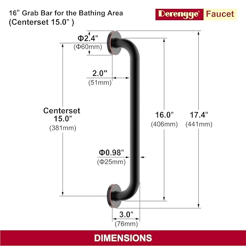 16 Inch Grab Bar 304 Stainless Steel Anti-Slip Bathroom Safety Handrail Wall Mount Assist Grip for Elderly Handicap Bathtub Shower Toilet,GB-4023-ORB, Oil Rubbed Bronze - color: Oil Rubbed Bronze