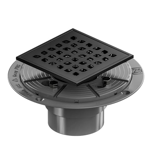 Neodrain 4 Inch Matte Black Square Shower Drain High Flow Floor Drain | Low Profile Drain Cover Removable Stainless Steel 304 Grate with Hair Catcher,Lifting Hook and PVC Drain Base - color: Matte Black, size: 4 In