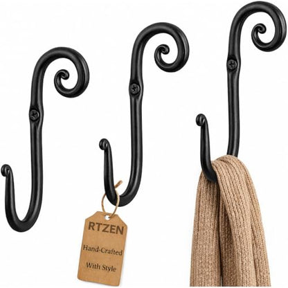 Classic Farmhouse Wall Mount Multi-Use Wrought Iron Hook Set (3 Pack) | Decorative Rustic Metal Handcrafted Bathroom, Entreyway Home Decor Hooks Suitable for Coats, Towels, Robe or Hat Hanging - style: J-Hook Swirl