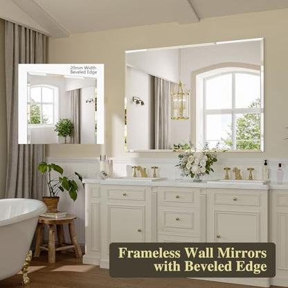 Frameless Bathroom Mirror, 24" x 30" Beveled Wall Mirror | 5mm HD glass, 20mm beveled edge, frameless, anti-rust, shatterproof, french cleat, horizontally or vertically - size: 24"L x 30"W