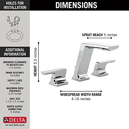 Delta Pivotal Chrome Bathroom Faucet 3 Hole, 8 Inch Widespread Bathroom Sink Faucet for Vanity, Metal Push-Pop Drain, Lumicoat Chrome 3599LF-PR-MPU - color: Chrome
