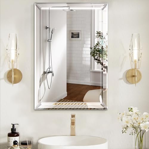 Bathroom Medicine Cabinet with 16x26 Inch Frameless Beveled Edge Mirror, Surface/Recessed Mount Vanity Storage Cabinet for Bathroom/Living Room/Bed Room - size: AL-WF1001-1626