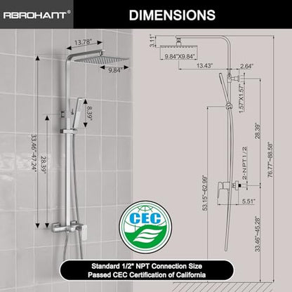 RBROHANT Brushed Nickel Exposed Shower System with Tub Spout, Exposed Shower Fixtures for Bathroom with Brass 3-Functional Valve, Shower Height Adjustable, Wall Mounted - color: Brushed Nickel