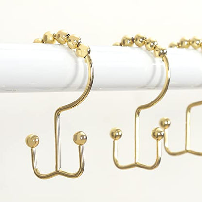 Shower Curtain Hooks Rings, Stainless Steel Gold Shower Curtain Hooks Rust Proof, Free Sliding Double Shower Hooks for Shower Curtains & Liners (Gold) - color: Gold