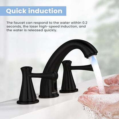 Touchless Bathroom Faucet for 3 Holes 3 Handles, Controlling Temperature & Adjustable Water Flow, Short & Long Induction Modes, Auto Motion Sensor Bathroom Faucet Set Metal Matte Black 29180 - color: 29180Matte Black