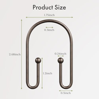 AmazerBath Shower Curtain Hooks, Simple Bronze Double Shower Curtain Hooks Rust Proof, Non-Slip Simple Shower Curtain Rings, Metal Shower Hooks for Shower Curtain Liner Bathroom, 12Pcs - color: Bronze, style: Minimalist