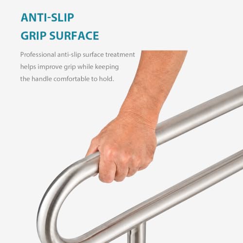 Toilet Safety Rail Stainless Steel: Modunful 304 Grab Bar with Stand Support - 23.6" Width, 400 lbs Capacity for Elderly, Disabled, Bathroom Safety - color: S-2911.Silver